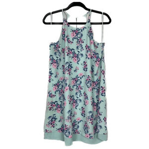 Y2K Floral Sleeveless‎ Shift Dress Blue Pink Medium Chiffon Tiered Mini Sundress